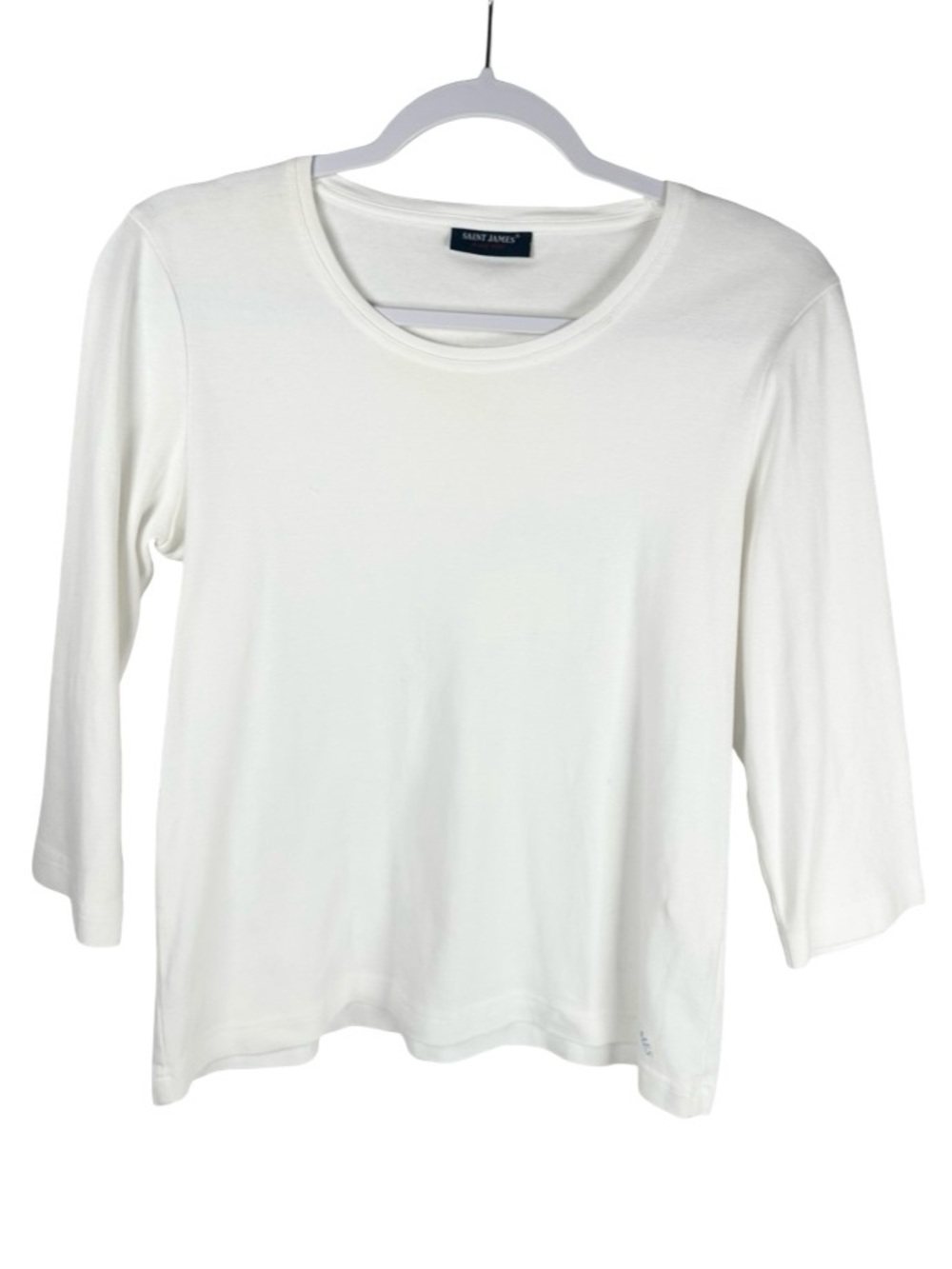 Saint James White Crewneck 3/4 Sleeve 100% Cotton French Tee Women’s Size 12